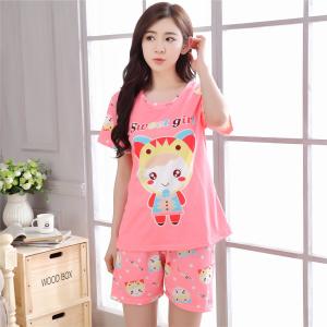 ชุดนอนน่ารัก แขนสั้นขาสั้น ลายแรคคูนน่ารัก ผ้ายืด