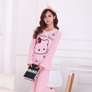 ชุดนอนน่ารักแขนยาว ลายคิตตี้ ลายทางทั้งตัว ใส่สบายๆ