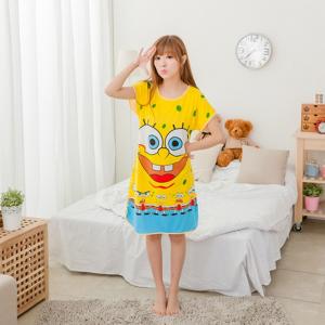 ชุดนอนกระโปรง ลายสพันจ์บ็อบ (Spongebob) ผ้านิ่มๆ ฟรีไซส์ใหญ่