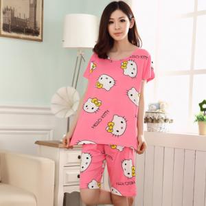 ชุดนอนแขนสั้น ลายคิตตี้ (Hello Kitty) สีชมพู ฟรีไซส์
