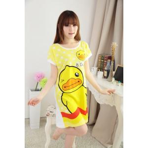 ชุดนอนกระโปรงน่ารัก ลายน้องเป็ด ผ้านิ่ม