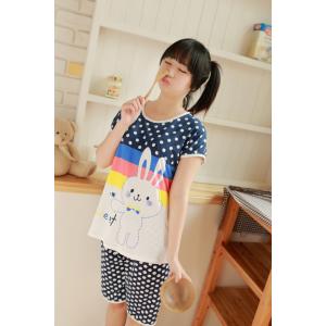 ชุดนอนน่ารักแขนสั้น กระต่ายน่ารัก ลายดอท