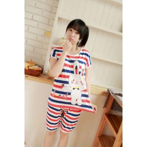 ชุดนอนน่ารักแขนสั้น กระต่ายน่ารัก แดงน้ำเงิน