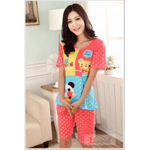 ชุดนอนแขนสั้น น้องหมีลายดาวน่ารัก ผ้ายืดนิ่มๆ (L,XL)