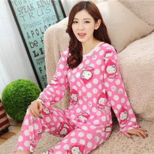 ชุดนอนแขนยาว ลายคิตตี้ใส่ฮู้ด ผ้านิ่ม ใส่สบาย