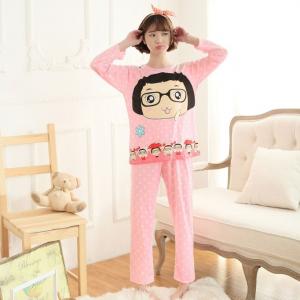 ชุดนอนแขนยาว สาวน้อยน่ารัก สีชมพูหวานๆ ฟรีไซส์