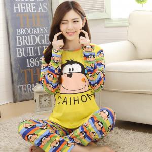 ชุดนอนแขนยาว ลายลิงน้อย กางเกงขายาวแต่งลายทั้งตัว เนื้อผ้านิ่มๆ 