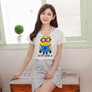 ชุดนอนน่ารัก ลายมินเนี่ยน กระโปรงแขนกุด+เสื้อคุลม