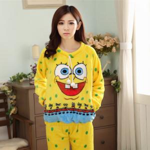 ชุดนอนน่ารัก ลายการ์ตูน สปองบ๊อบสำหรับใส่นอนหน้าหนาว เนื้อนุ่มๆ