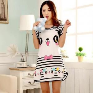 ชุดนอนกระโปรง ลายหมีลายทาง หลังขาว ฟรีไซส์