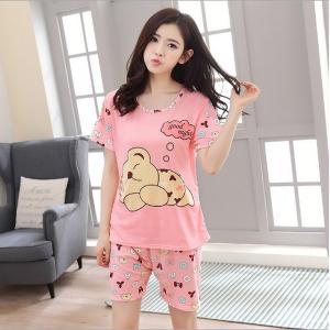 ชุดนอนแขนสั้น ผ้ายืดใส่สบาย ลายการ์ตูนหมี พร้อมส่ง
