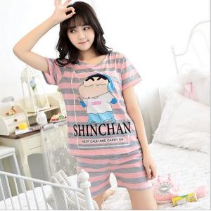 ชุดนอนแขนสั้น ผ้ายืดใส่สบาย ลายการ์ตูนชินจัง พร้อมส่ง