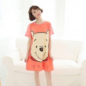 ชุดนอนกระโปรงน่ารัก ลายการ์ตูนหมีพลู ผ้าคอตตอนผสมเนื้อผ้านิ่มๆ