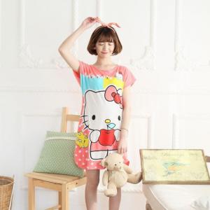 ชุดนอนคิตตี้ KITTY สีโอโรส กระโปรงเดรส ฟรีไซส์