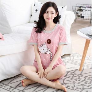 ชุดนอนแขนสั้น เจ้าแมวเซาลายจุด สีชมพูหวานแบ้ว พร้อมส่ง