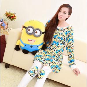 ชุดนอนมินเนี่ยน สไตล์เกาหลี แขนยาวขายาว สำหรับผู้หญิง เนื้อผ้ายืด (L XL)