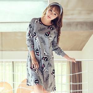 ชุดนอนกระโปรงเดรส ลายสุนัขน่ารัก แฟชั่นผู้หญิงสไตล์หลี หลวมๆใส่นอนสบาย