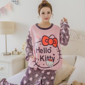 ชุดนอนน่ารัก คิตตี้ (Hello Kitty) แขนยาวขายาว ผ้านุ่มนิ่มๆ คุณภาพดี