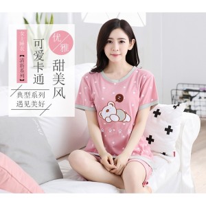 ชุดนอนแขนสั้น ลายน้องหมีขี้เซา สีชมพูหวานแบ้ว