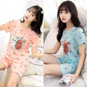 ชุดนอนแขนสั้น ลายกระต่ายน้อยน่ารัก ผ้ายืด ใส่สบายๆ าคาถูก