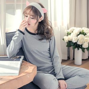 ชุดนอนผู้หญิง สไตล์เกาหลี กางเกงขายาว สีเทาสวมใส่แบบเรียบๆ พร้อมส่ง