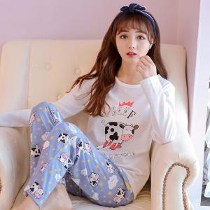 ชุดนอนน่ารัก เกาหลี แขนยาวขายาว ลายน้องวัวคิวท์ๆผ้านุ่ม (XL,2XL,3XL)