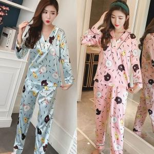 ชุดนอนเกาหลี แขนยาวขายาว การ์ตูนไลน์ สติ๊กเกอร์ Line น่ารักสุดคิวท์ ผ้าซาตินนิ่มลิ่น ใส่สบายมาก (สีเขียว L)