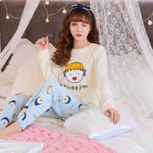 ชุดนอนแขนยาว ผ้าคอตตอนเนื้อนุ่ม ลายมารูโกะจอมซ่า สีสันสดใส สวมใส่สบาย