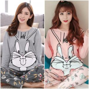 ชุดนอนแขนยาว ลายบันนี่แฟชั่นน่ารัก สุดชิค ผ้าคอตตอนเนื้อนุ่ม ใส่สบาย 