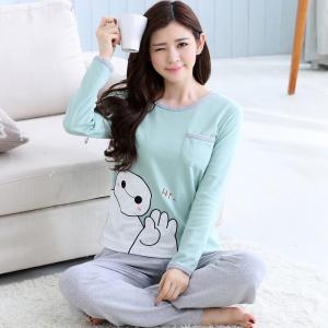 ชุดนอนผู้หญิงน่ารัก แขนยาวขายาว คอตตอนเนื้อนุ่ม ลายการ์ตูนน่ารัก สวมใส่สบาย