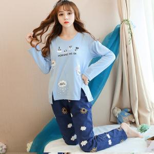 ชุดนอนแขนยาว น่ารักสไตล์เกาหลี ลายก้อนเมฆโทนฟ้าน้ำเงินสวยปัง
