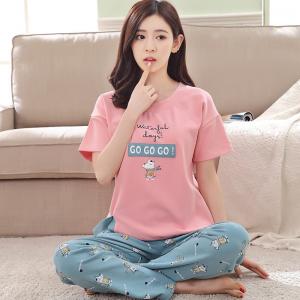 ชุดนอนเกาหลี ไม่เชย ไม่เอ้าท์ เสื้อแขนสั้น กางเกงขายาว Cotton 1709265