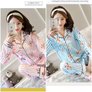 ชุดนอนแขนยาวขายาว เสื้อคอปก กระดุมหน้า คอตตอน ลายแพนเตอร์ผ้านุ่มๆ