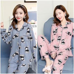ชุดนอนแขนยาวขายาว ลายกระต่าย กระดุมหน้าสวยชิค สไคล์เกาหลี