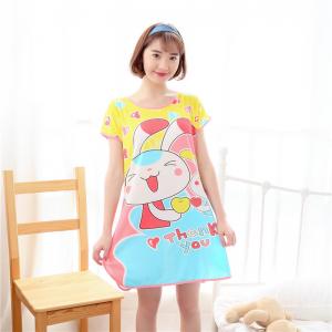 ชุดนอนกระโปรง ลายกระต่ายน่ารัก หลังขาว สำหรับหน้าร้อนนอนสบาย