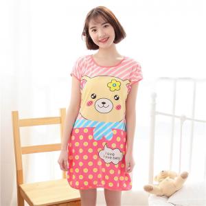 ชุดนอนน่าน่ารักกระโปรง ลายหมีอ้วนแต่งลายจุด ฟรีไซส์ สำหรับหน้าร้อนนอนสบาย
