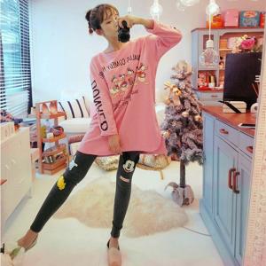 ชุดนอนน่ารักแขนยาวขายาวเข้ารูป สไตล์เกาหลี ลายโดนัลด์ดั๊ก (M L XL) 