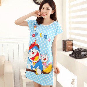 ชุดนอนกระโปรง ลายการ์ตูนโดราเอมอน (Doraemon) ผ้านิ่มๆ