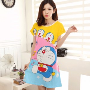 ชุดนอนกระโปรง ลายการ์ตูนโดราเอมอน (Doraemon) ผ้านิ่มๆ