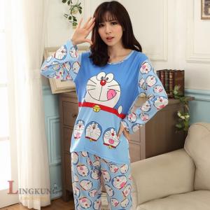 ชุดนอนแขนยาว ลายโดราเอมอน ผ้ายืดนุ่มๆ