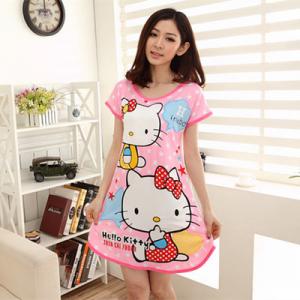 ชุดนอนกระโปรงน่ารัก ลายคิตตี้ ผ้านิ่ม