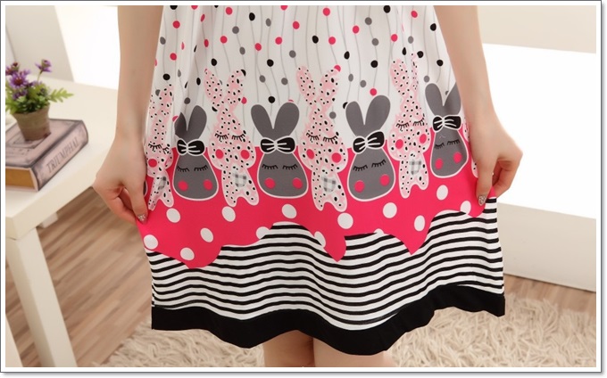 ชุดนอนกระโปรงเดรส เกาหลี กระต่ายเทา ผ้านิ่มๆ